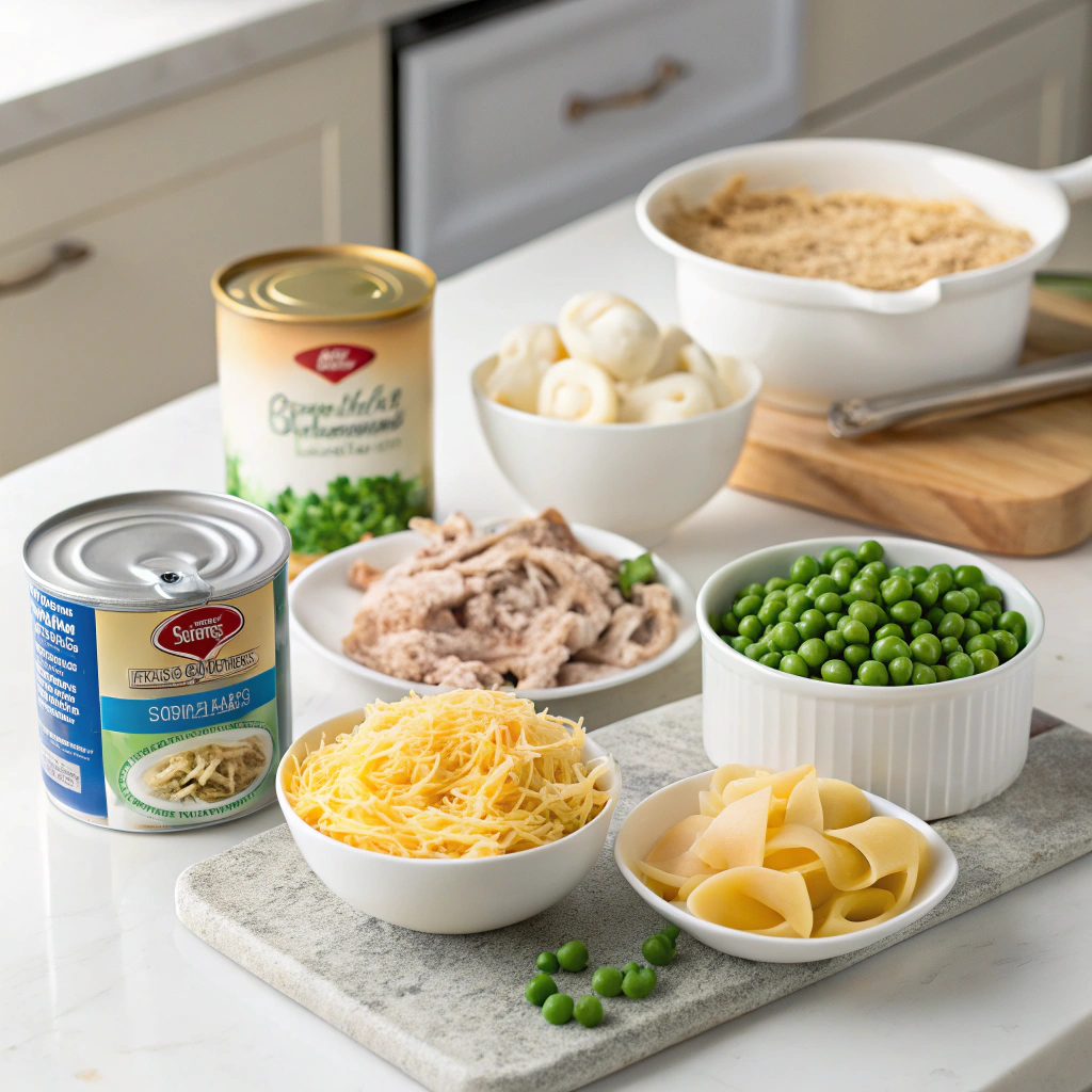 Ingredients for Tuna Casserole Recipe with Mushroom Soup
